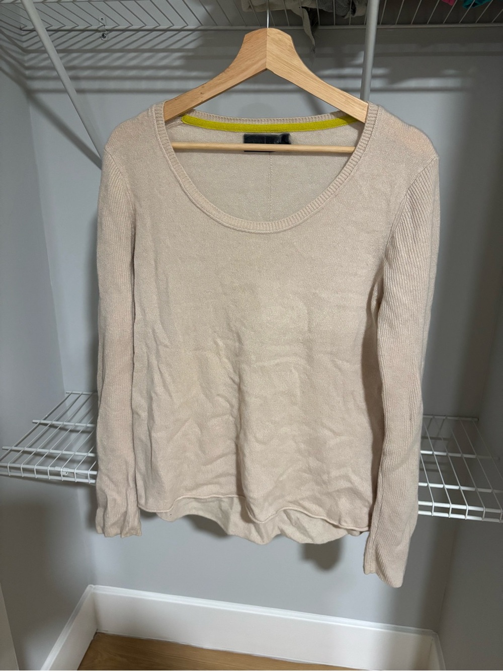 Velvet Scoop Neck Long Sleeve Sweater in Light Beige